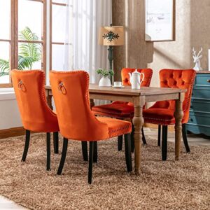 LZ LEISURE ZONE Velvet Dining Chairs Set of 2, Upholstered Accent Chairs with Button Tufted, Nailhead Trim and Back Ring Pull, Orange, Seat Height 20"