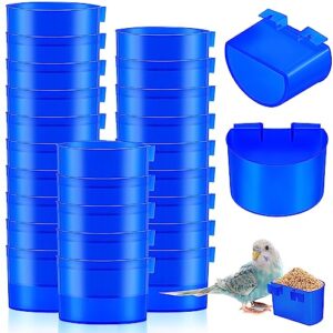 30 pcs cage cups bird feeders chicken water feeder bunny food bowl plastic seed bowl hanging chicken feeding watering dish feeders, bird cage feeding cups for parrot parakeet pet poultry pigeon, blue