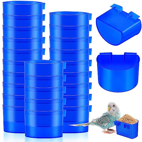 30 Pcs Cage Cups Bird Feeders Chicken Water Feeder Bunny Food Bowl Plastic Seed Bowl Hanging Chicken Feeding Watering Dish Feeders, Bird Cage Feeding Cups for Parrot Parakeet Pet Poultry Pigeon, Blue