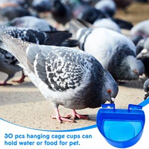 30 Pcs Cage Cups Bird Feeders Chicken Water Feeder Bunny Food Bowl Plastic Seed Bowl Hanging Chicken Feeding Watering Dish Feeders, Bird Cage Feeding Cups for Parrot Parakeet Pet Poultry Pigeon, Blue