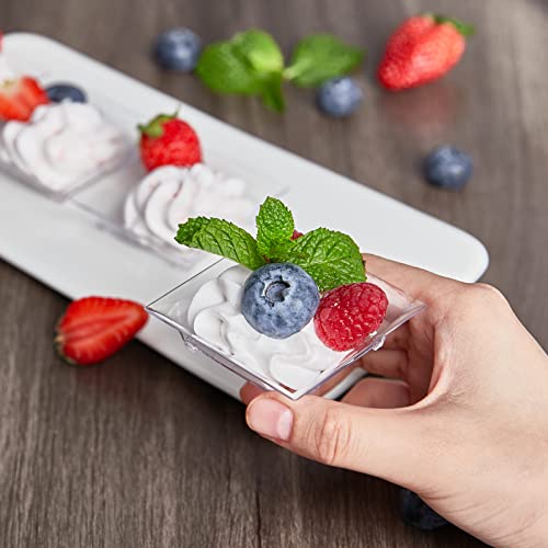 Qeirudu 100 Pack 1 oz Mini Plastic Plates for Appetizers - Small Dessert Plates with Spoons Reusable Square Appetizer Bowls Tiny Individual Serving Trays