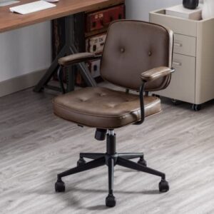 heah-yo modern home office desk chair, height-adjustable computer desk chair with wheels and arms, swivel task chair with back support for home office, pu brown