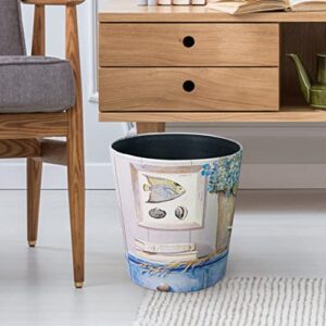 DreamsEden Vintage Leather Trash Can - Retro Waste Toillet Paper Bin Basket for Bathroom Bedroom Office (Beach House)