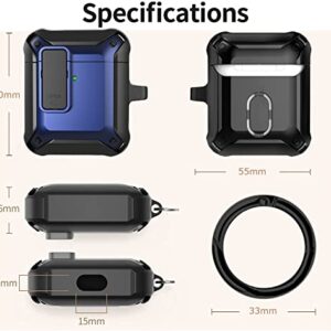 Airpods Case Cover Lock Clip Men with Cleaning Kit, GARTOO Armor Protective Cover with Cleaning Pen Compatible with Airpod 1/2 Case, Shockproof Rugged Shell for Air Pods Charging Case (Black/Blue)