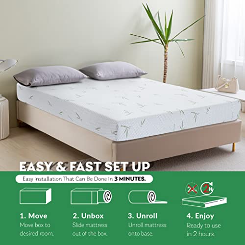 Coolsence Twin Cool Gel Memory Foam Mattress Bed in a Box 6 Inch, CertiPUR-US Certified Bamboo Cover Green Tea Mattress Made in USA, Medium Firm, 38”x75”x6”