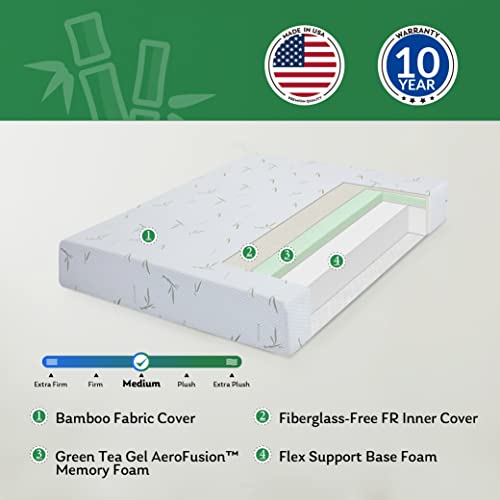 Coolsence Twin Cool Gel Memory Foam Mattress Bed in a Box 6 Inch, CertiPUR-US Certified Bamboo Cover Green Tea Mattress Made in USA, Medium Firm, 38”x75”x6”