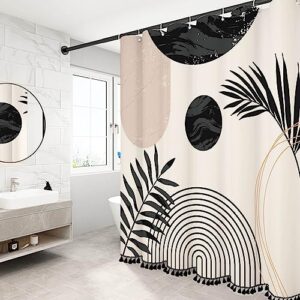 GiuMsi 72"X72" Boho Mid Century Black and White Shower Curtain Sets with Tassel Pendants Arch Sun Modern Minimalistic Leaves Bathroom Curtains Waterproof Durable Ployester 12 Hooks Home Decorations