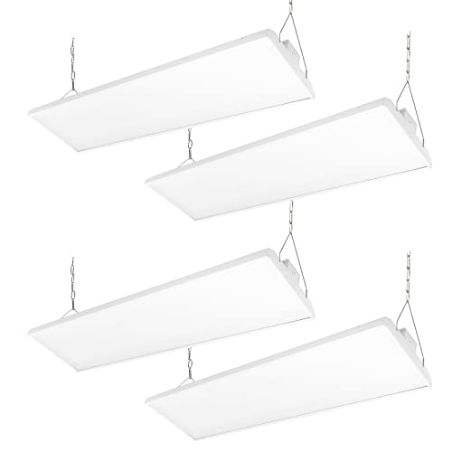 Run Bison 4FT LED Linear High Bay Fixture, 300W LED Shop Light Fixture, 40,500lm 135LM/W, 120-277V, 5000K Daylight Linear Hanging Light for Garage Warehouse Workshops, UL&DLC Listed-4 Pack