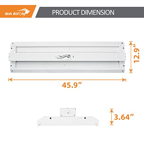 Run Bison 4FT LED Linear High Bay Fixture, 300W LED Shop Light Fixture, 40,500lm 135LM/W, 120-277V, 5000K Daylight Linear Hanging Light for Garage Warehouse Workshops, UL&DLC Listed-4 Pack