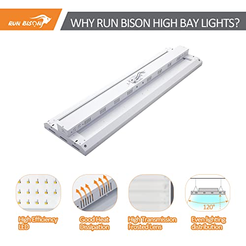Run Bison 4FT LED Linear High Bay Fixture, 300W LED Shop Light Fixture, 40,500lm 135LM/W, 120-277V, 5000K Daylight Linear Hanging Light for Garage Warehouse Workshops, UL&DLC Listed-4 Pack