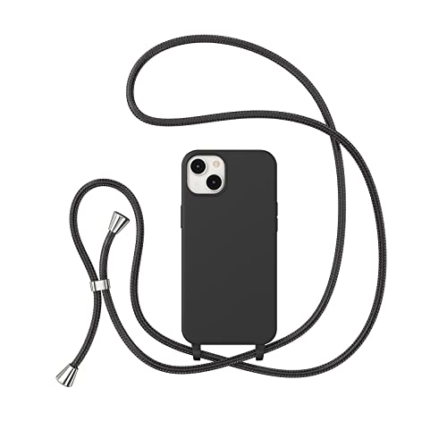 ZTOFERA Crossbody Case for iPhone 13/14 with Lanyard Strap Protective Case Adjustable Neck Rope Liquid Silicone Soft Cover for iPhone 13/14 6.1 Inch,Black