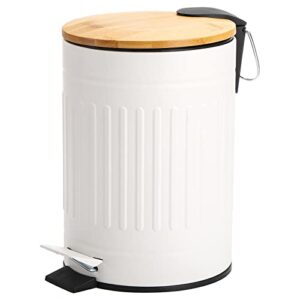 avla 2 liter step trash can, metal rubbish wastebasket with wooden lid, round foot pedal garbage container bin with liner bucket, small bathroom office waste bin trashcans for bedroom, kitchen