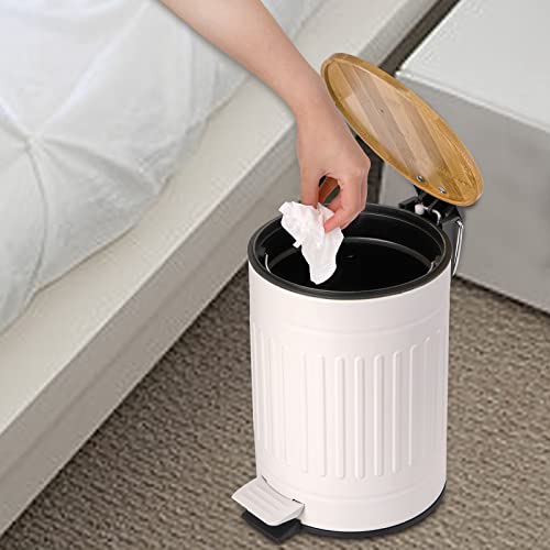 AVLA 2 Liter Step Trash Can, Metal Rubbish Wastebasket with Wooden Lid, Round Foot Pedal Garbage Container Bin with Liner Bucket, Small Bathroom Office Waste Bin Trashcans for Bedroom, Kitchen