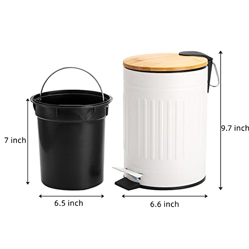 AVLA 2 Liter Step Trash Can, Metal Rubbish Wastebasket with Wooden Lid, Round Foot Pedal Garbage Container Bin with Liner Bucket, Small Bathroom Office Waste Bin Trashcans for Bedroom, Kitchen