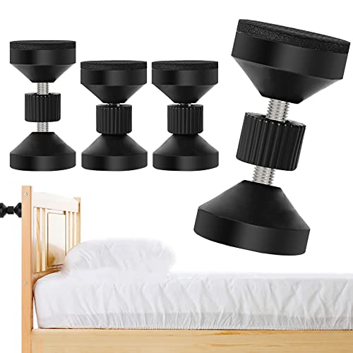 cosbur 4 Pack Adjustable Threaded Headboard Stoppers, Bed Frame Anti-Shake Tools, Headboard Bumper, Bedside Headboards Prevent Loosening Anti-Shake Fixer, Bed Accessories (1.8-2.5in)(Black)