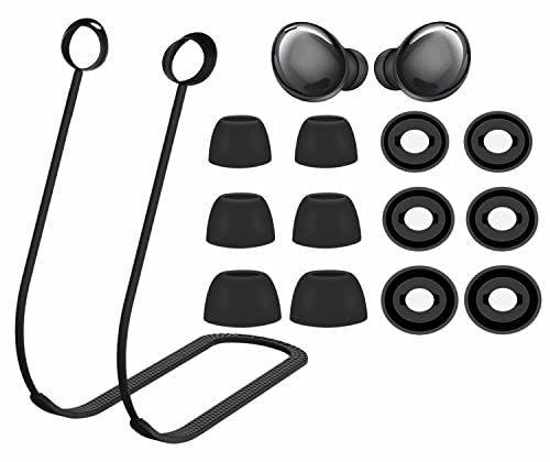 Strap Ear Tips Kit for Galaxy Buds Pro SM-R190, Anti-Lost Soft Silicone Lanyard Neck Rope Cord Leash Replacement Gel Eartips Skin Accessories Compatible with Samsung Galaxy Buds Pro - Black