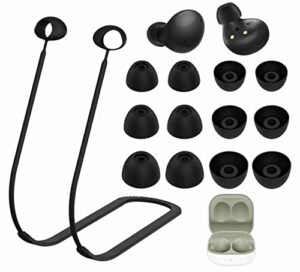 strap ear tips kit for galaxy buds 2 sm-r177, anti-lost soft silicone lanyard neck rope cord leash gel eartips earbuds skin accessories compatible with samsung galaxy buds 2 - graphite
