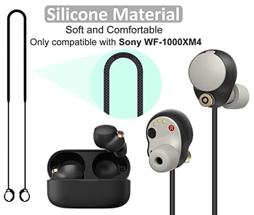 Strap Ear Tips Kit for WF-1000XM4, Anti-Lost Soft Silicone Lanyard Neck Rope Cord Leash Replacement Gel Eartips Earbuds Skin Accessories Compatible with Sony WF-1000XM4 - Black