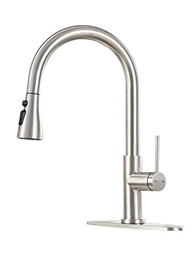 ARRISEA Bar Faucets, RV Faucets, Double Bowl Kitchen Sink Faucet with 10'' Deck Plate, Brushed Nickel Single Handle Laundry Sink Faucet with Three Modes Sprayer, Farmhouse Tap, Outdoor Sink Tap