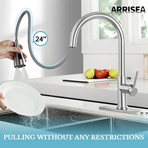 ARRISEA Bar Faucets, RV Faucets, Double Bowl Kitchen Sink Faucet with 10'' Deck Plate, Brushed Nickel Single Handle Laundry Sink Faucet with Three Modes Sprayer, Farmhouse Tap, Outdoor Sink Tap