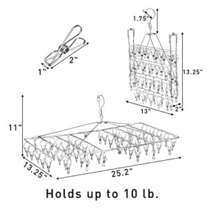 Tosnail 52 Clips Foldable Clothes Drying Rack with 30 Clips and Loops, Stainless Steel Clip and Drip Hangers, Laundry Accessories for Socks, Bras, Towels, Underwear, Baby Clothes