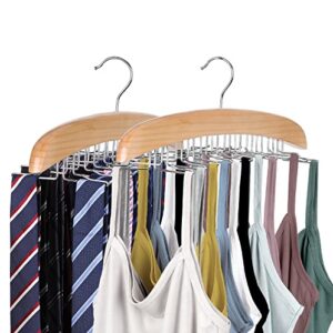 2pcs tank top hanger, tie belt hangers, bra hanger with premium wood, foldable tie rack hanger,space saving closet organizer and storage rack, for camisole, bras, ties, necklace