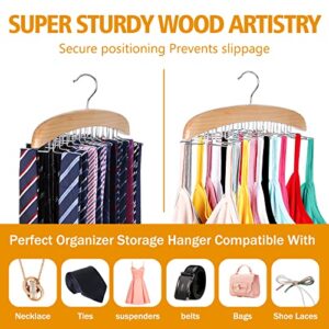 2Pcs Tank Top Hanger, Tie Belt Hangers, Bra Hanger with Premium Wood, Foldable Tie Rack Hanger,Space Saving Closet Organizer and Storage Rack, for Camisole, Bras, Ties, Necklace