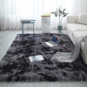 URBEST Area Rugs Super Soft Rustic Plush Fuzzy Shag Tie-Dye Rug for Living Room Kids Bedroom Pet Friendly Dark Grey 3x5.3 Feet