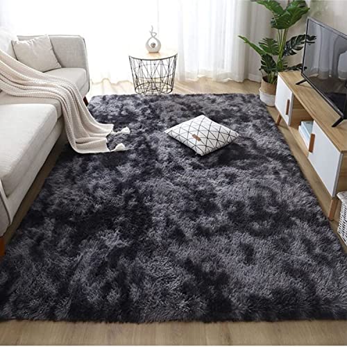 URBEST Area Rugs Super Soft Rustic Plush Fuzzy Shag Tie-Dye Rug for Living Room Kids Bedroom Pet Friendly Dark Grey 3x5.3 Feet