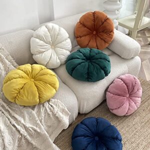 XSlive Round Velvet Throw Pillow Soft Velvet Pumkin Pleated Decorative Seat Cushion Floor Pillow for Bedroom Living Room Couch Chair (Dark Green, Diameter 16")