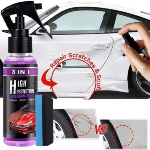 3 in 1 High Protection Quick Car Coating Spray, Car Scratch Nano Repair Spray, Plastic Parts Refurbish Agent, Quick Coat Car Wax Polish Spray for Cars, Easy to Use (100 ML, 3PCS)