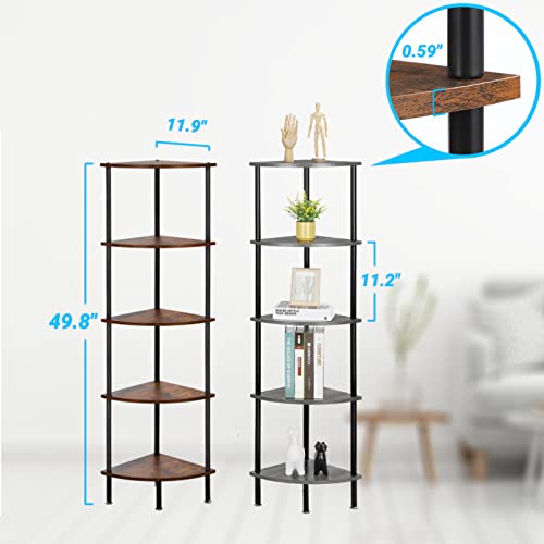 LIANTRAL 5 Tier Corner Shelf, 49.8” Corner Shelf Stand, Corner Bookshelf Plant Stand, Storage Shelf for Bathroom, Living Room, Kitchen, Home Office