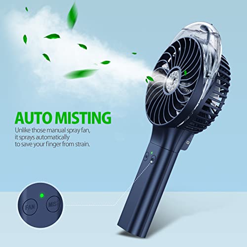GRANDFAST Portable Handheld Misting Fan, Rechargeable Battery Operated Water Spray Mist Fan for Travel Outdoors Home Office (Blue)