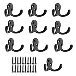 gdfymi coat hooks hardware, double hooks for hanging coats wall mounted towel hooks with screws (black,10 pcs)