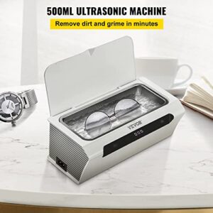 VEVOR Ultrasonic Jewelry Cleaner, 45kHz 500ml, Professional Ultrasonic Cleaner w/ 4 Digital Timer & SUS 304 Tank, Cleaning Basket Included, Ultrasonic Cleaner Machine for Jewelry Watches Coins, White