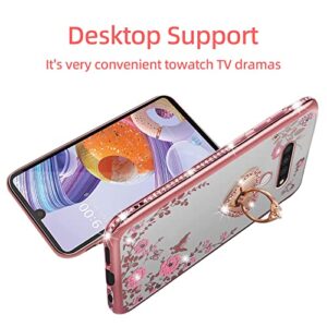 KuDiNi for LG Stylo 6 Case for Women Glitter Crystal Soft TPU Bling Cute Butterfly Heart Floral Clear Protective Cover with Kickstand+Strap for LG Stylo 6/LG K71/LG Stylus 6/LG Stylo 6(Rose Gold)