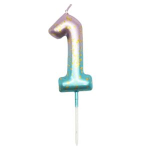 birthday candles, 2.36" purple to blue gradient color 3d number glitter candle wax cake topper decorations for kids adults birthday party supplies wedding anniversary celebration (1, light-gradient)