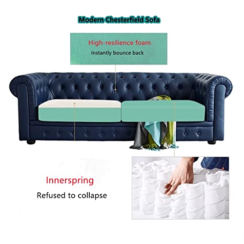 Modern Classic Sofa BIGMAII Blue Faux Leather Upholstered Chesterfield 3 Seater Couch Rolled Arm Loveseat for Living Room - 75" L