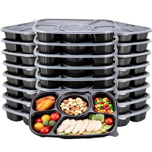 otor 40 oz meal prep containers stackable bento boxes 5 compartments with airtight lids food grade lunch boxes travel containers 12 sets bpa free dishwasher, microwave, freezer safe
