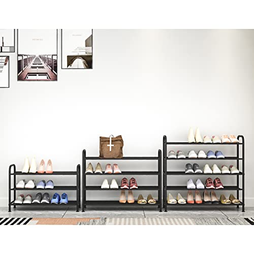 FKUO 3-Tier Shoe Rack Large Capacity Metal Oxford Fabric Shoe Storage Unit Tall Shoe Organizer Shelf for 9 Pairs, for Entryway, Hallway, Closet, Dorm Room (Black, 3 Tier)