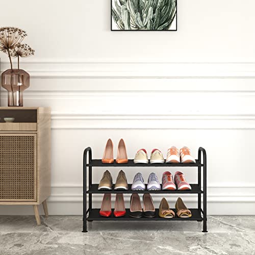 FKUO 3-Tier Shoe Rack Large Capacity Metal Oxford Fabric Shoe Storage Unit Tall Shoe Organizer Shelf for 9 Pairs, for Entryway, Hallway, Closet, Dorm Room (Black, 3 Tier)