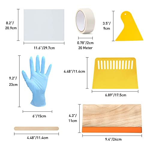 Caydo 24 Pieces Screen Printing Kit, Include 3 Sizes Wood Silk Screen Printing Frame with 110 Mesh, Screen Printing Squeegees, Transparency Inkjet Film, Masking Tape