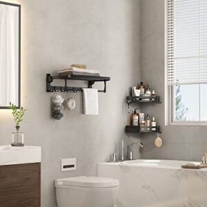 VOLPONE Foldable Towel Rack with Corner Shower Caddy Bathroom Towel Shelf with Shower Shelf