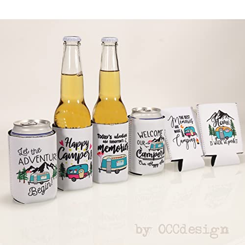 Set of 6 Camping Can Sleeves for Camper, Camper Decor Gifts for Camper, Soda Beer Beverage Camper Can Cooler for Camping Picnic Outdoor Accessories