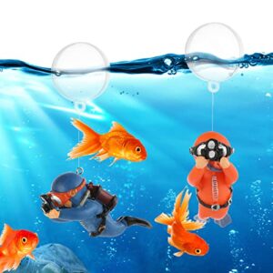 cobee Diver Aquarium Decorations, 2PCS Floating Fish Tank Decor Aquarium Diver with Floating Device Diver Figurines Cartoon Aquarium Ornament Fish Playmate Fish Tank Accessories