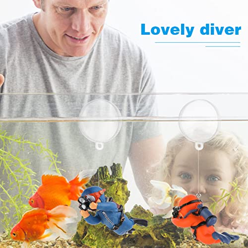 cobee Diver Aquarium Decorations, 2PCS Floating Fish Tank Decor Aquarium Diver with Floating Device Diver Figurines Cartoon Aquarium Ornament Fish Playmate Fish Tank Accessories