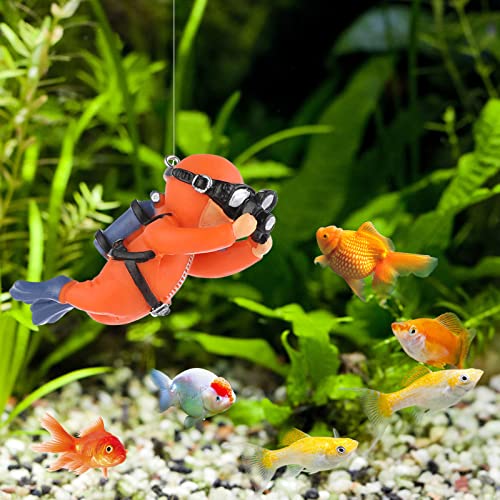 cobee Diver Aquarium Decorations, 2PCS Floating Fish Tank Decor Aquarium Diver with Floating Device Diver Figurines Cartoon Aquarium Ornament Fish Playmate Fish Tank Accessories