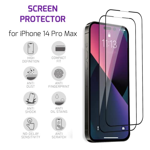 MASETECH iPhone 14 Pro Max Screen Protector Tempered Glass [Black Edge] Compatible with Apple Dynamic Island (2 Pack)