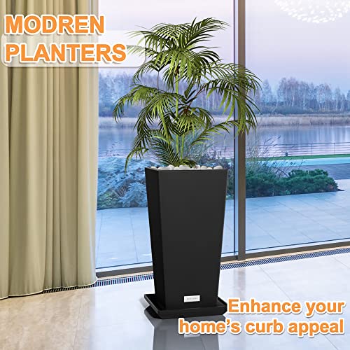 Elevens Outdoor Planter Larger Flower Pots Indoor Taper Garden V-Shape Tall Planters 27 inches Garden Pots Planter - Black（2 Packs）