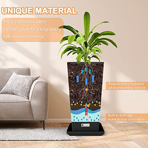 Elevens Outdoor Planter Larger Flower Pots Indoor Taper Garden V-Shape Tall Planters 27 inches Garden Pots Planter - Black（2 Packs）